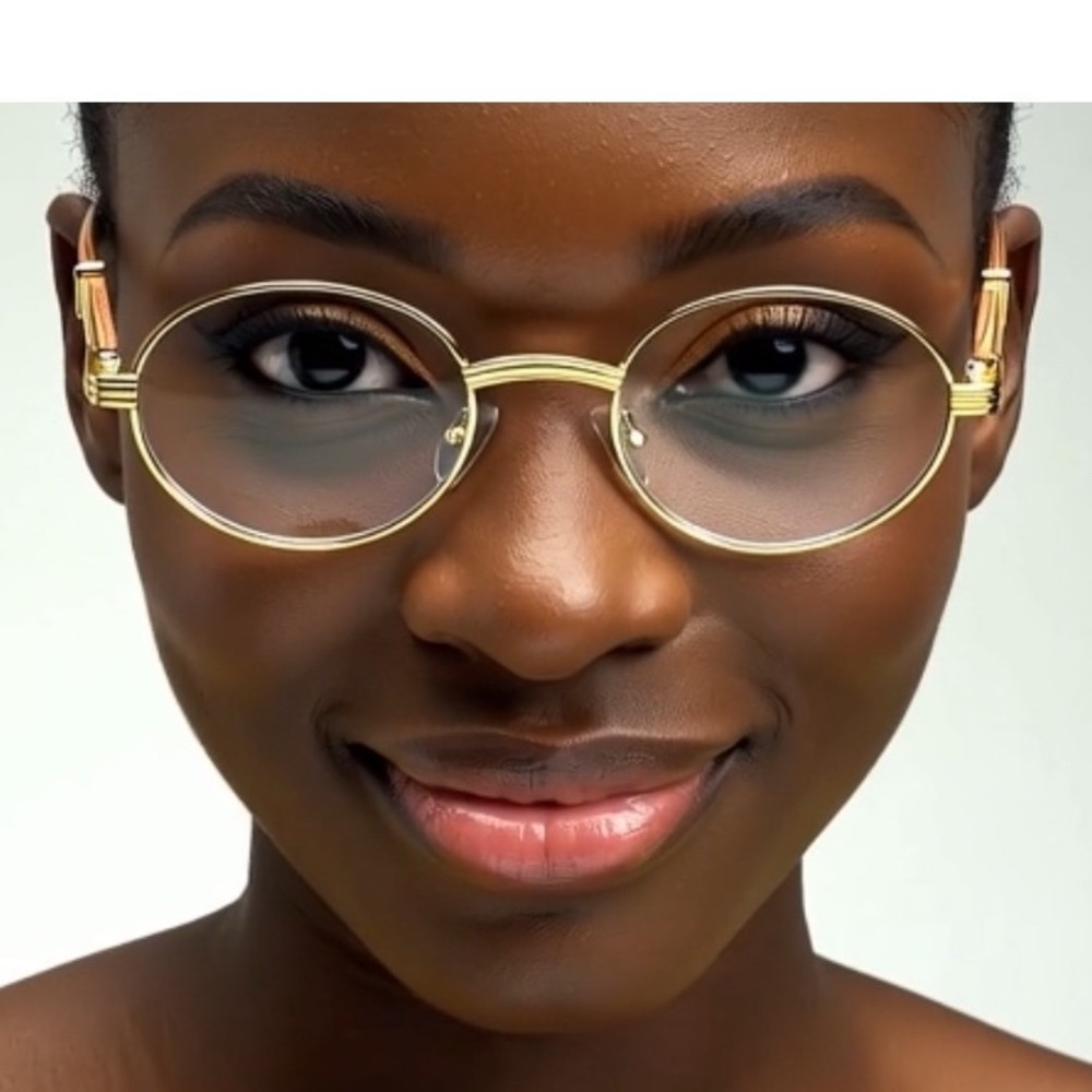 Round Women‎ Eyeglasses Clear Lens Gold Shades Hip Hop Moden Outfit Lentes New